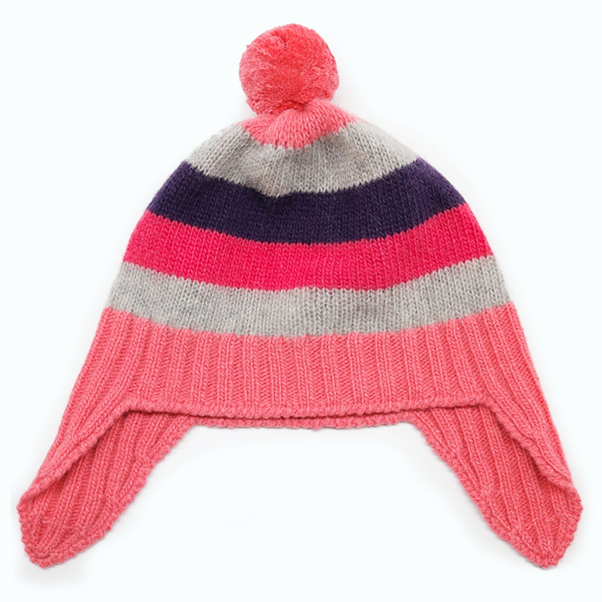 BABY STRIPED EARFLAP WITH POM POM