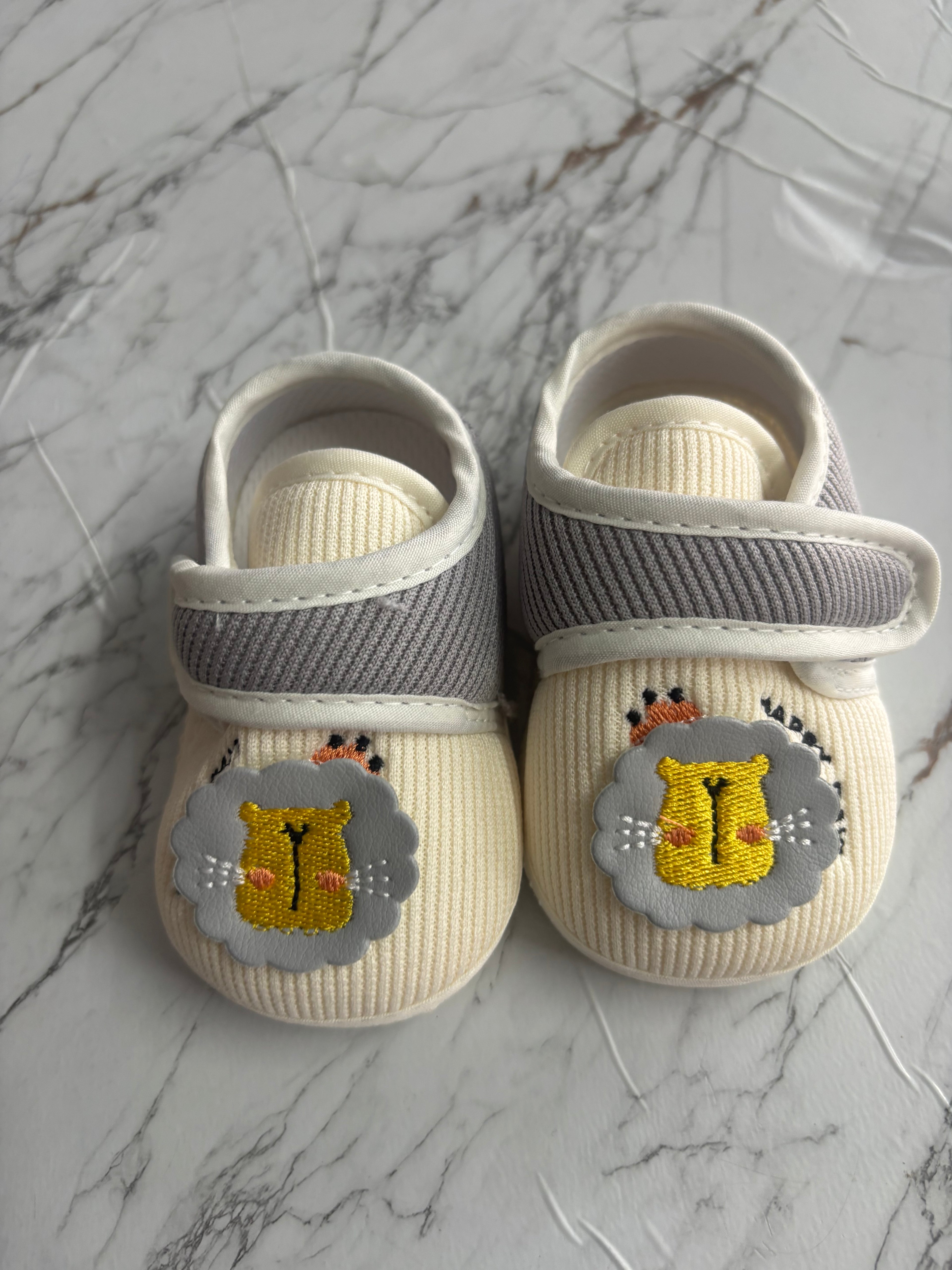 Baby Cream Lion Soft Shoes with Velcro Strap – Comfortable & Cute