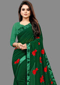Georgette Embroidered Saree for Women (Bottle Green, 6.3 m)